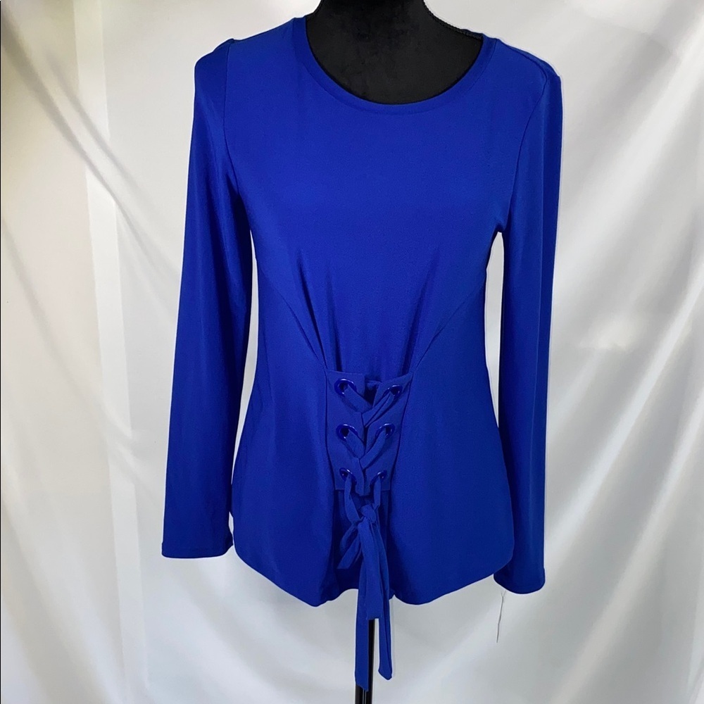 INC International Concepts NWT Electric Royal Blue Lace Up Front Top Small